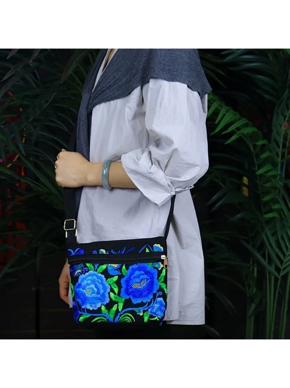 Artisan Embroidered Floral Crossbody Bag - Unique Handcrafted Shoulder Purse - Picture 3 of 3